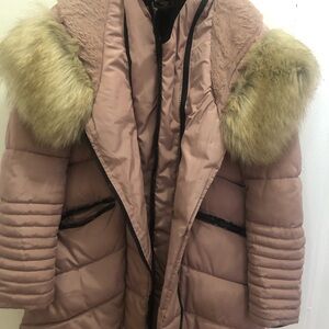 Women's Pink Fur-Trimmed Puffer Coat